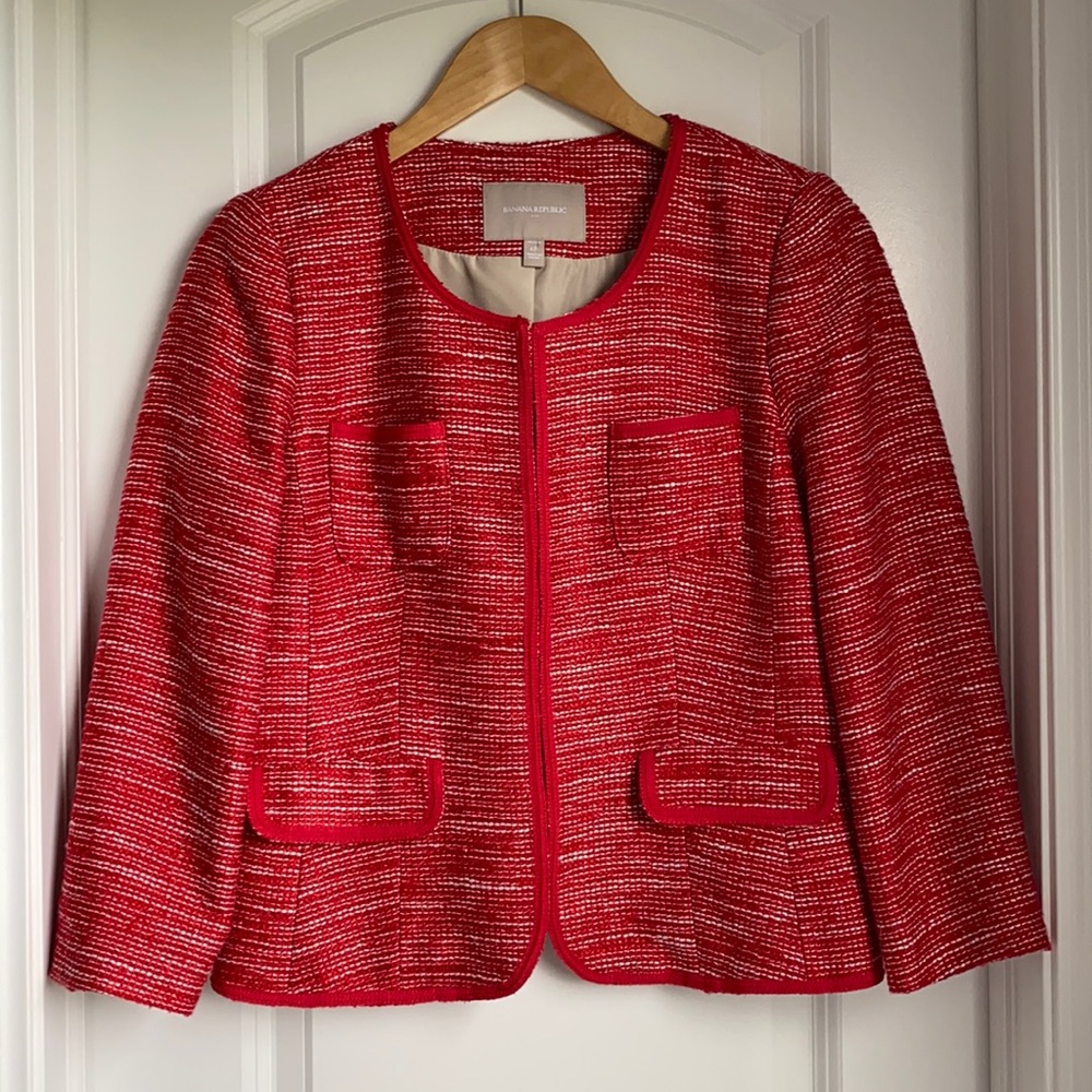 Banana Republic Factory red/white blazer, size 6P